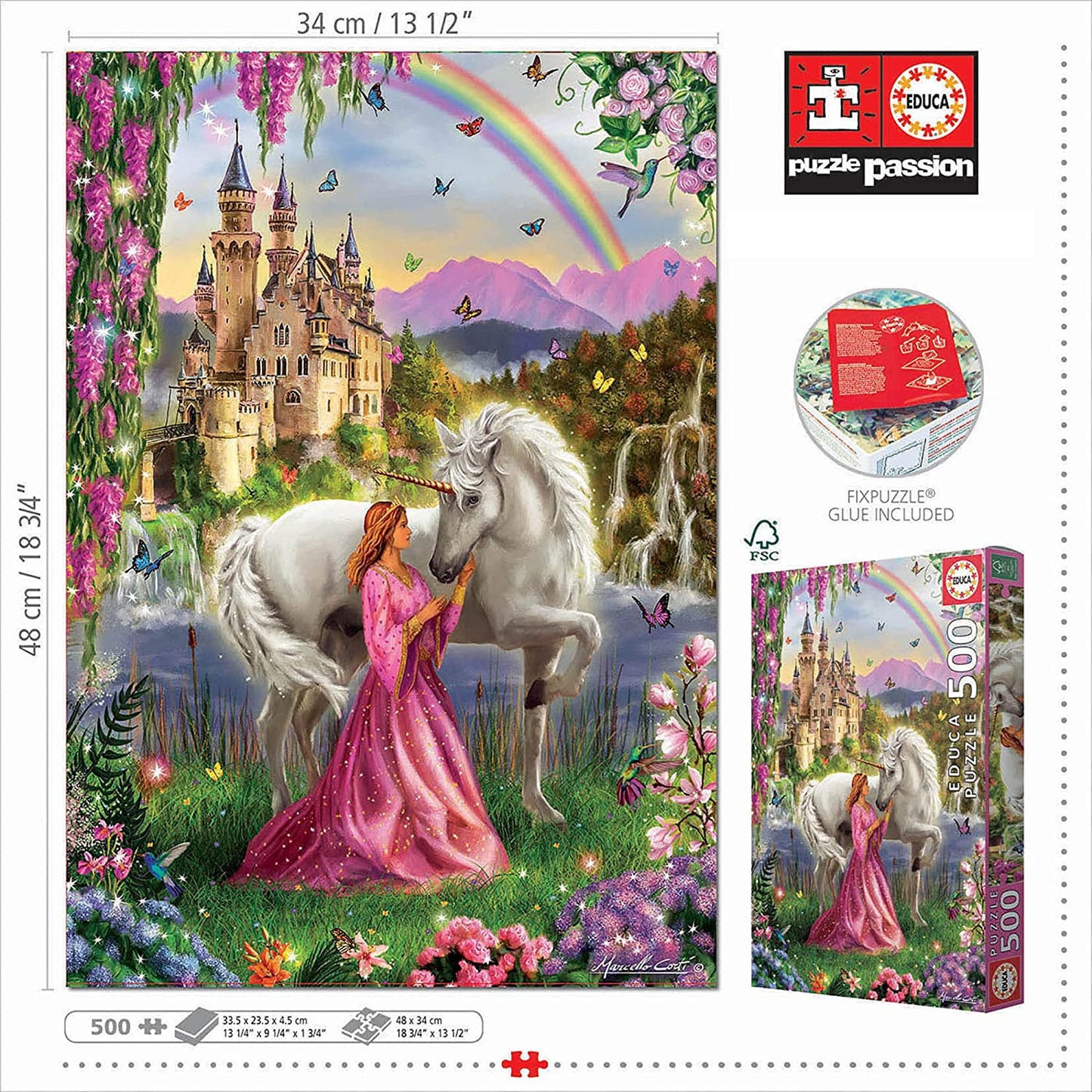 Puzzle - Licorne - Fée - Princesse - Château - 500 pièces - 34x48cm - Educa