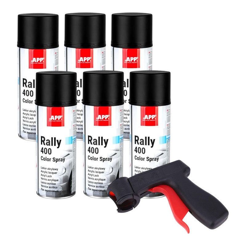 6 bombes de peinture - Noir - Mat - Acrylique - Carrosserie - APP - Rally 400 + pistolet