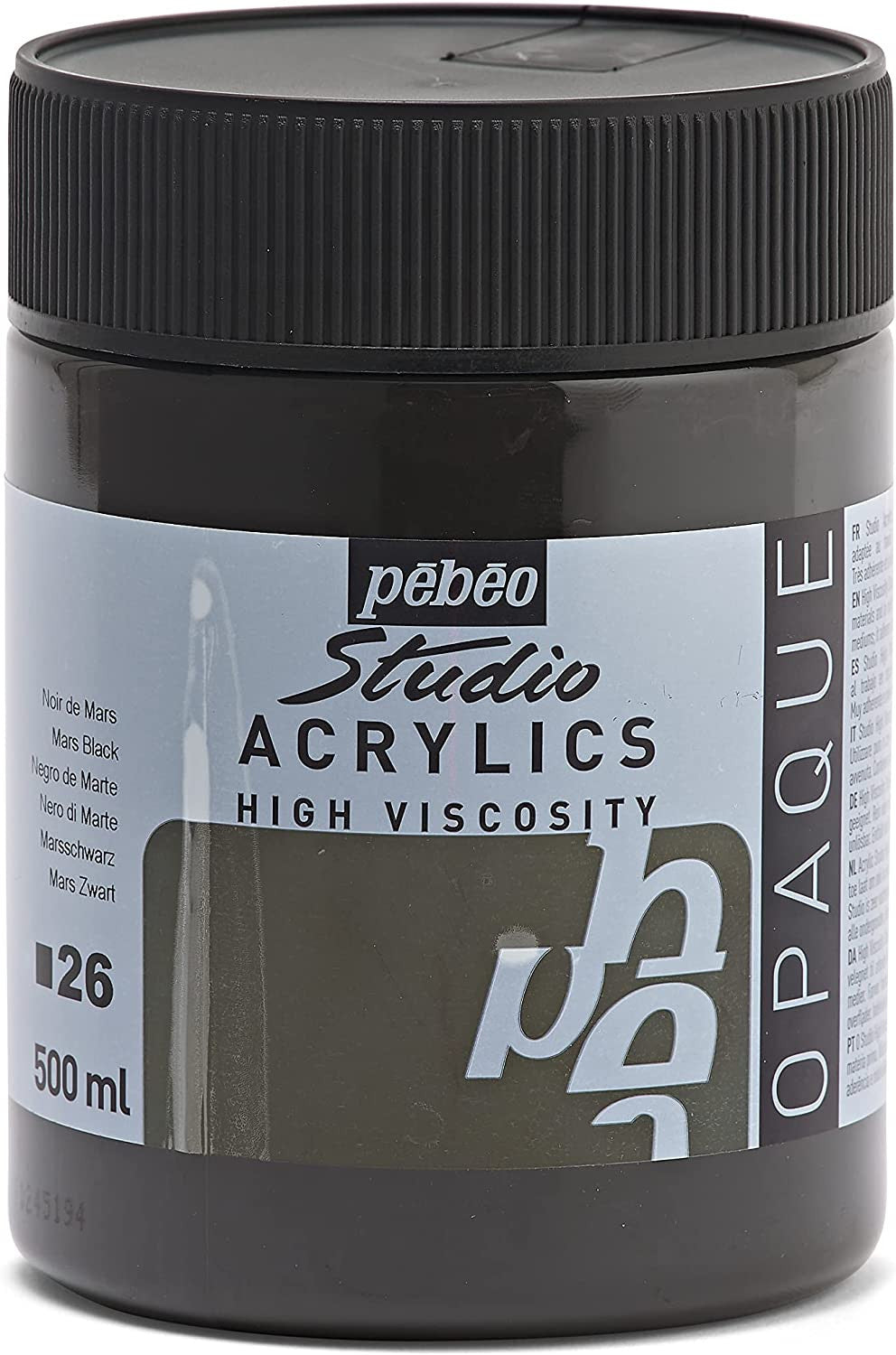 Pot de peinture acrylique - Noir de Mars - Pébéo Studio - 500 ml