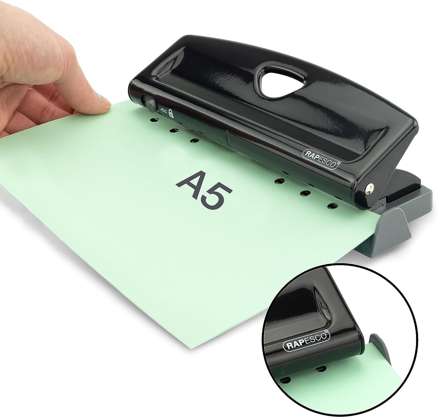 Perforateur - 6 trous - Métal - Noir - Capacité 9 feuilles - Rapesco