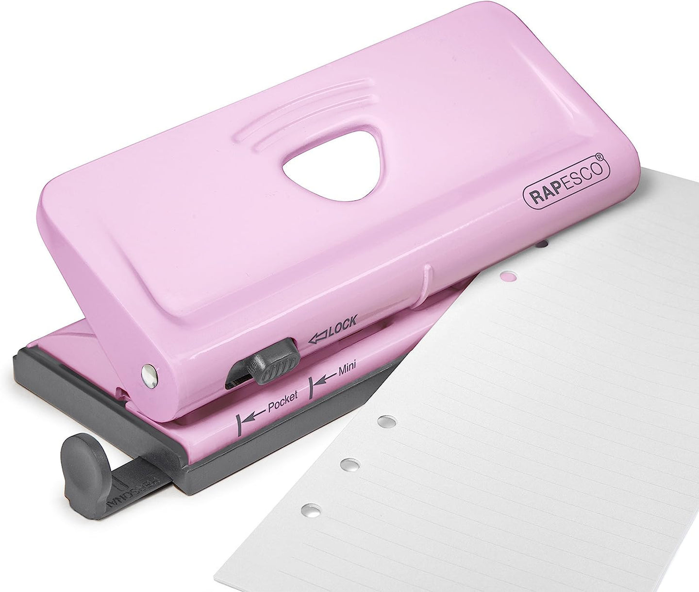 Perforateur - 6 trous - Pour agenda - Jusqu'à 10 feuilles - Rose - Métal - Rapesco