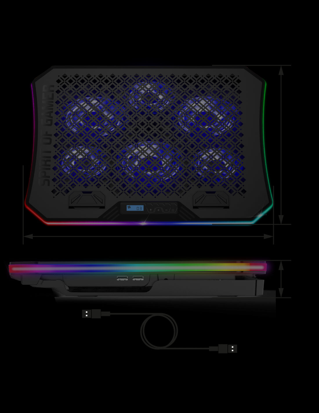Refroidisseur - Pour ordinateur portable - Compatible de 10 à 17 pouces - Rétroéclairé - Spirit of Gamer - AIRBLADE 1200