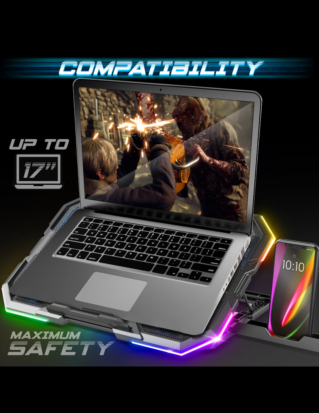 Refroidisseur - Pour ordinateur portable - Compatible de 10 à 17 pouces - Rétroéclairé - Spirit of Gamer - AIRBLADE 700