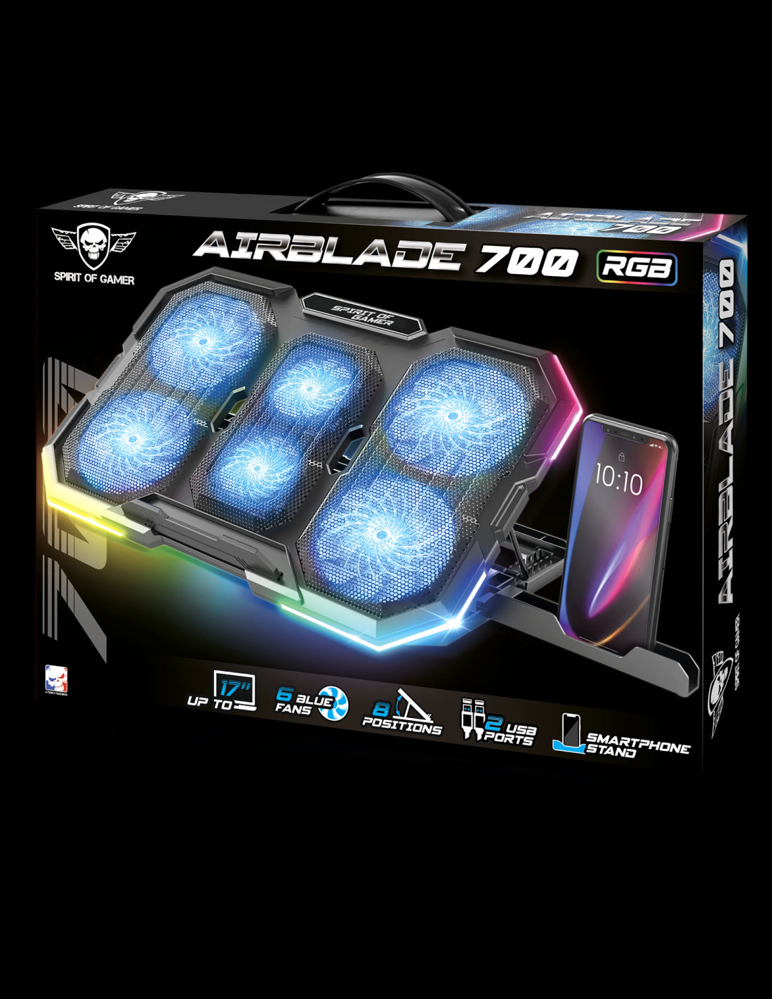 Refroidisseur - Pour ordinateur portable - Compatible de 10 à 17 pouces - Rétroéclairé - Spirit of Gamer - AIRBLADE 700