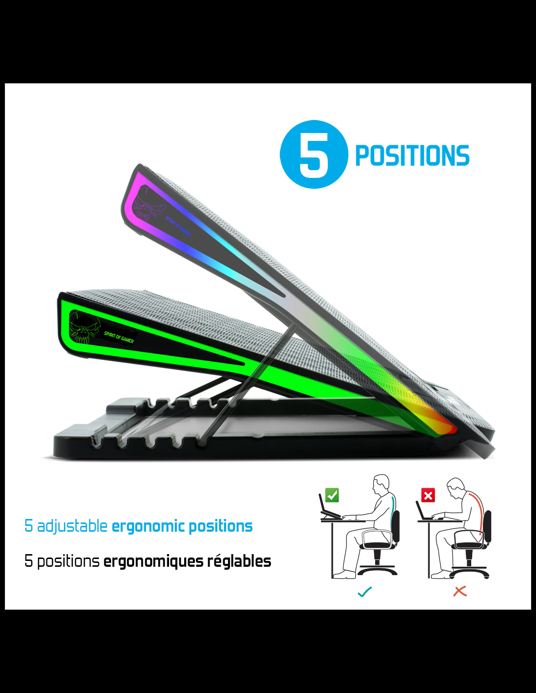 Refroidisseur - Pour ordinateur portable - Compatible de 10 à 17 pouces - Rétroéclairé - Spirit of Gamer - AIRBLADE 800