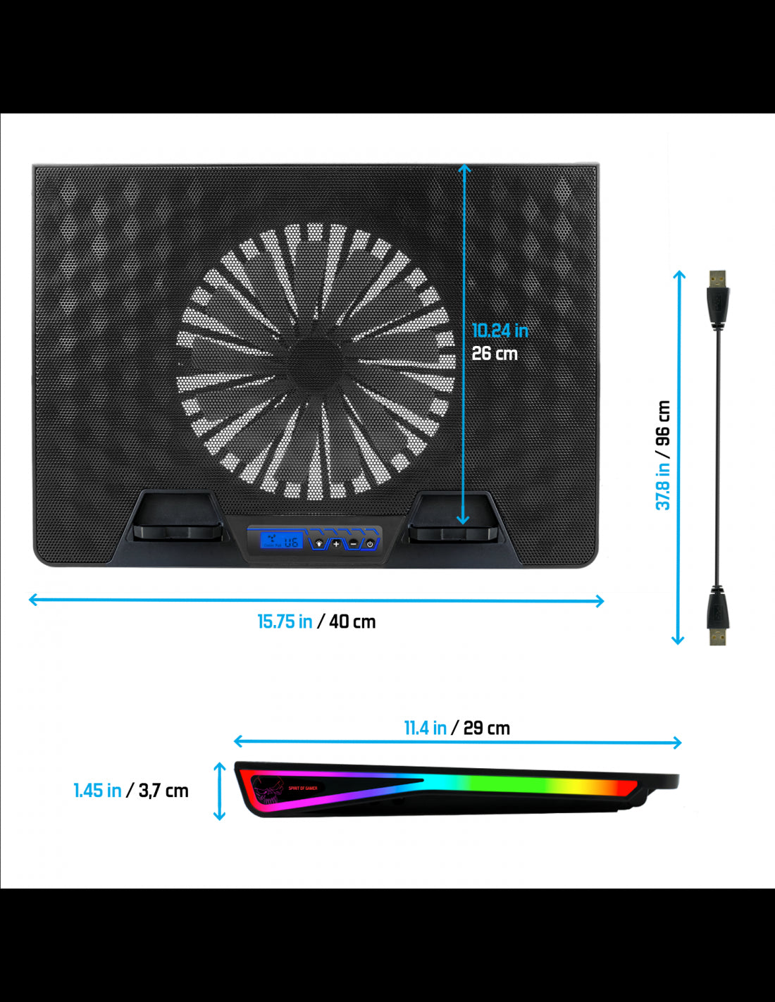 Refroidisseur - Pour ordinateur portable - Compatible de 10 à 17 pouces - Rétroéclairé - Spirit of Gamer - AIRBLADE 800