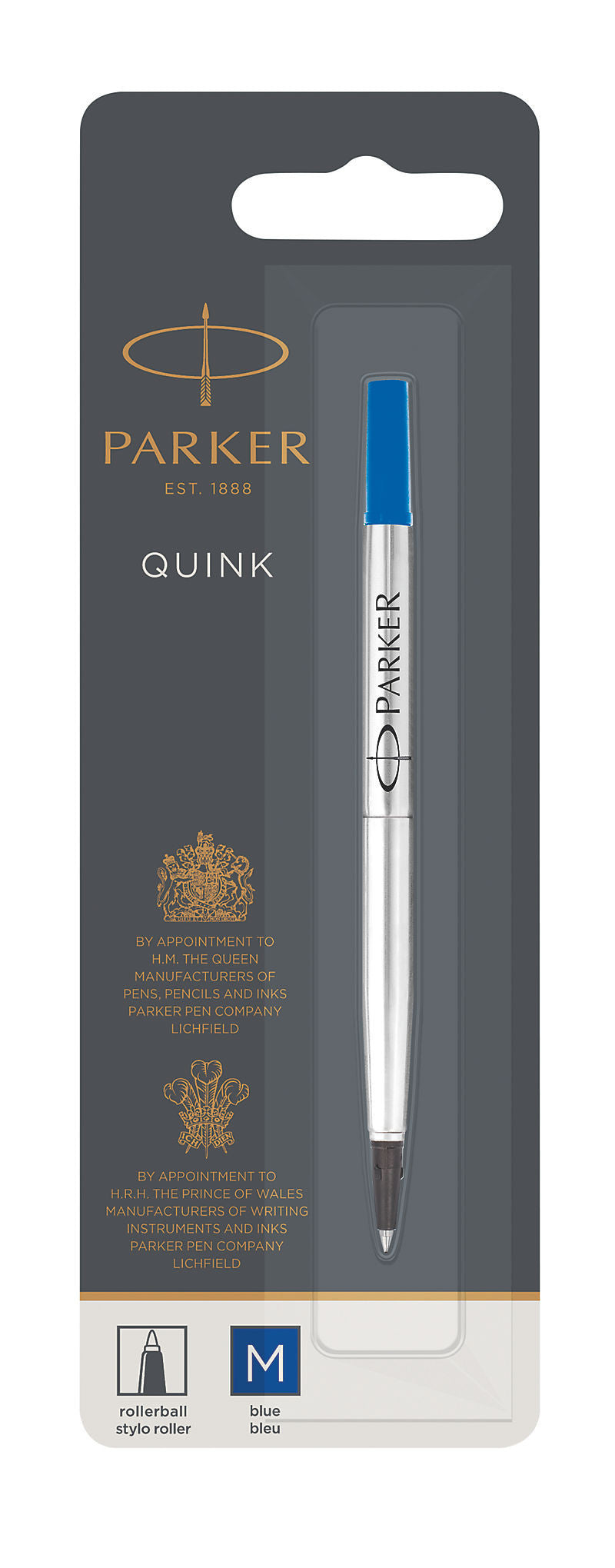 Recharge pour stylo roller - Encre bleue - Pointe moyenne 0,7mm - Parker Quink