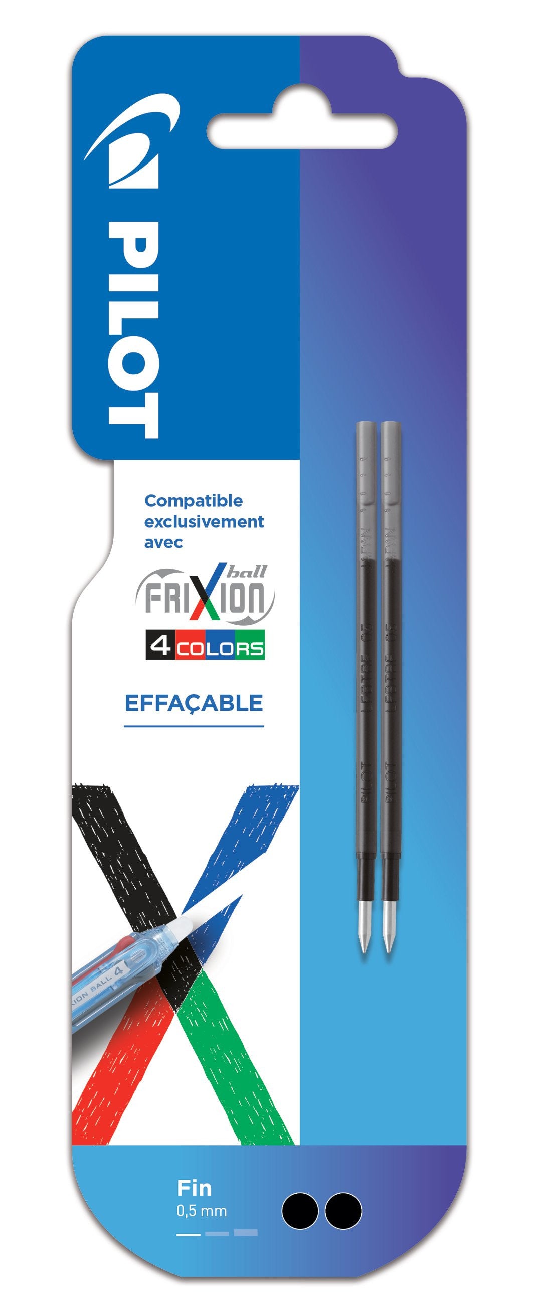 Recharges pour stylo Frixion Ball 4 couleurs - Pointe fine 0,5mm - Noir - Pilot