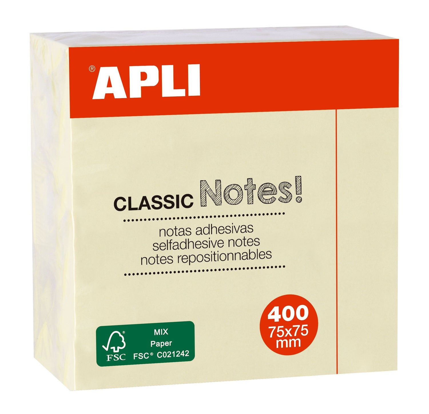 Bloc de 400 feuilles de notes adhésives jaunes – 75x75mm
