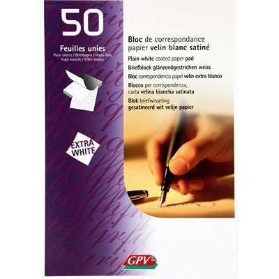 Bloc de correspondance - Papier à lettres - A4 - Blanc - 50 feuilles - Courrier - GPV