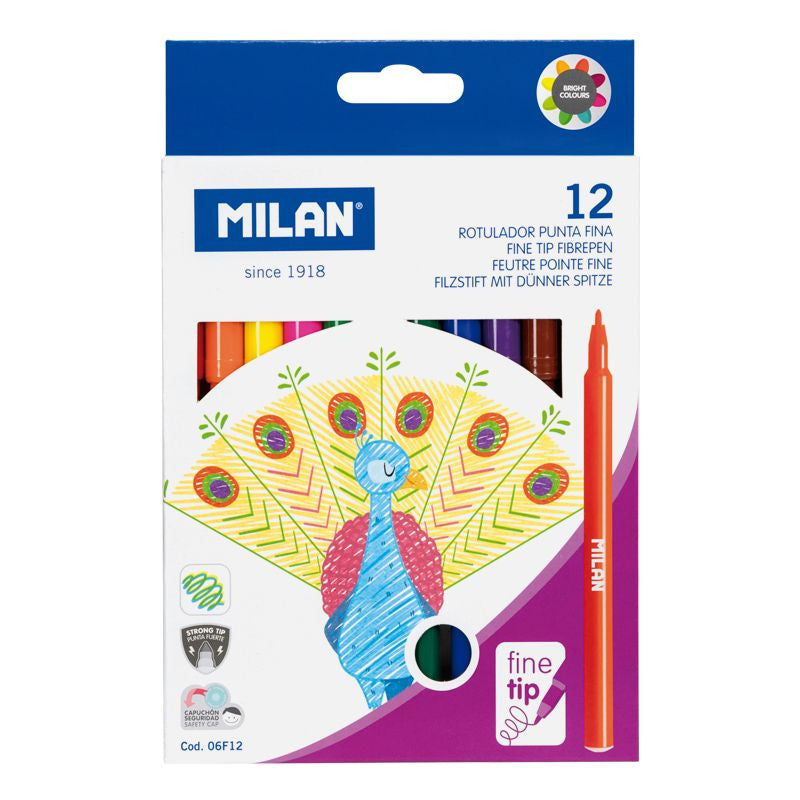 Pochette de 12 feutres de coloriage pointe fine Milan
