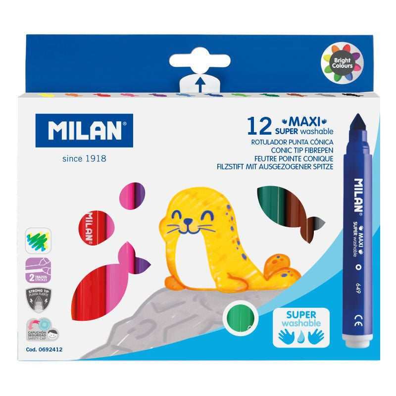 Pochette de 12 feutres super-lavables taille maxi Milan
