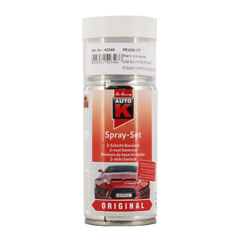 Bombe de peinture pour carrosserie - Peugeot - 249 Blanc banquise - 150ml - Auto K
