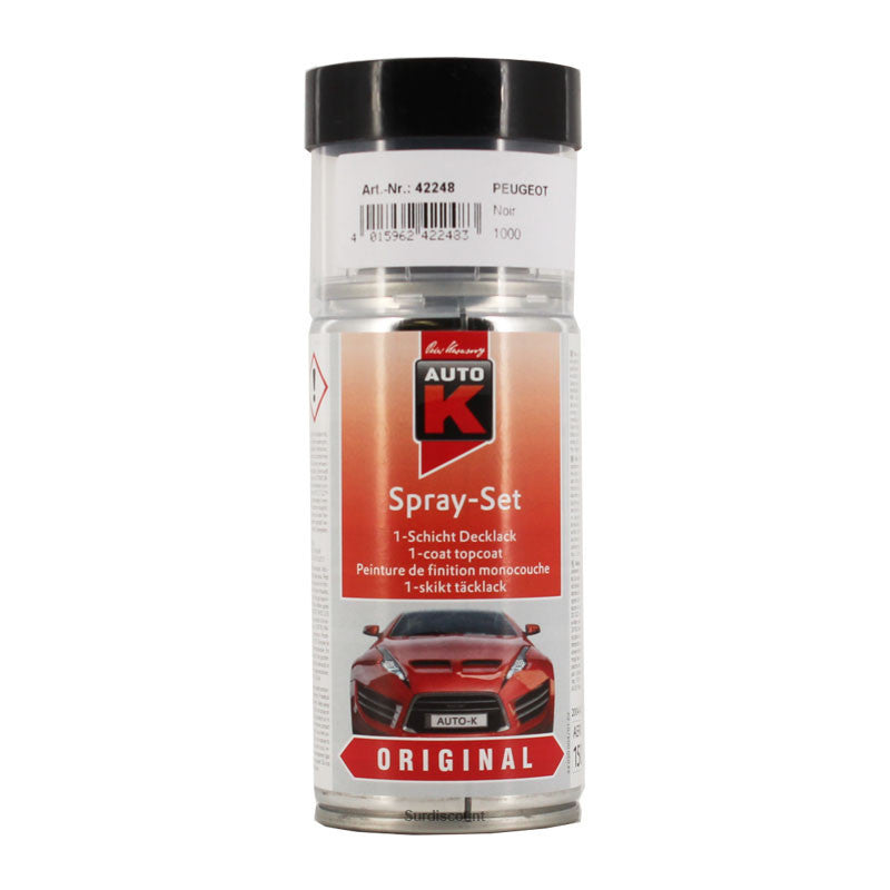 Bombe de peinture pour carrosserie - Peugeot - 1000 Noir - 150 ml - Auto K
