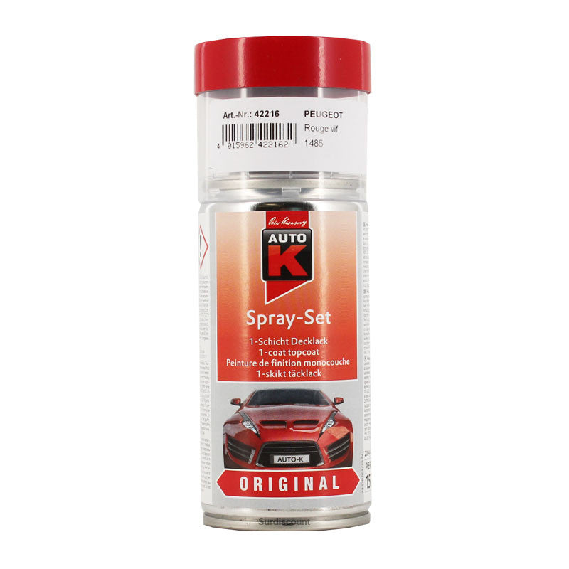 Bombe de peinture pour carrosserie - Peugeot - 1485 Rouge vif - 150 ml - Auto K