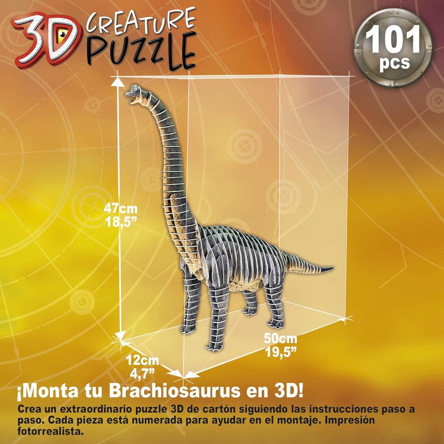 Puzzle - Dinosaure - 3D - Brachiosaurus - 50 x 47 cm - 101 pièces - Educa