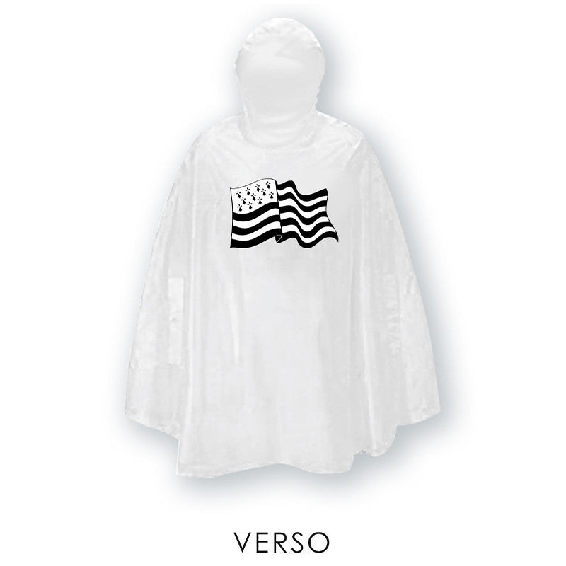 Poncho - Cape de pluie - Plastique - Transparent - Avec drapeau breton - Taille unique