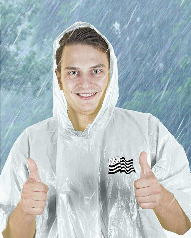 Poncho - Cape de pluie - Plastique - Transparent - Avec drapeau breton - Taille unique