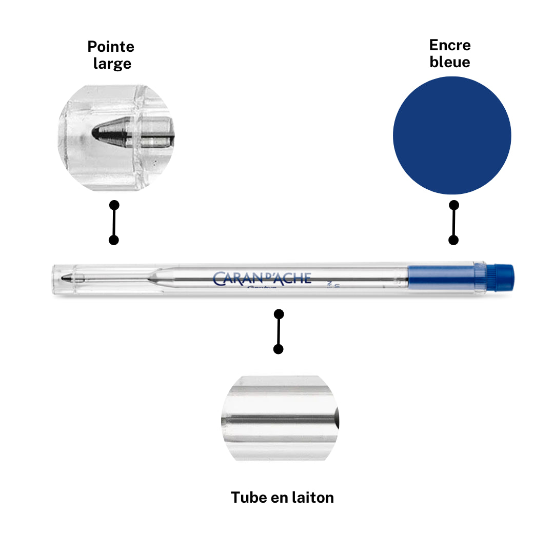 Recharge - Cartouche - Stylo à bille - GOLIATH - Caran d'Ache - Bleu - Pointe large