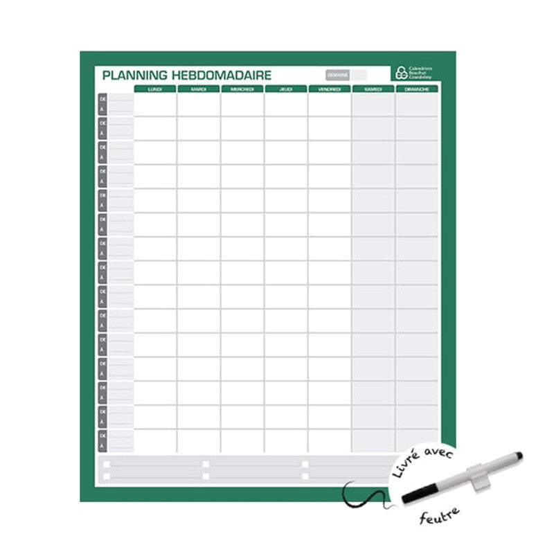 Planning perpétuel hebdomadaire réutilisable - 60 x 50 cm - Bouchut