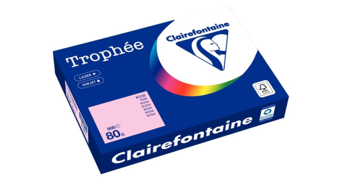 Ramette de papier - A4 - Rose - Pastel - 80g - 500 feuilles - Clairefontaine Trophée