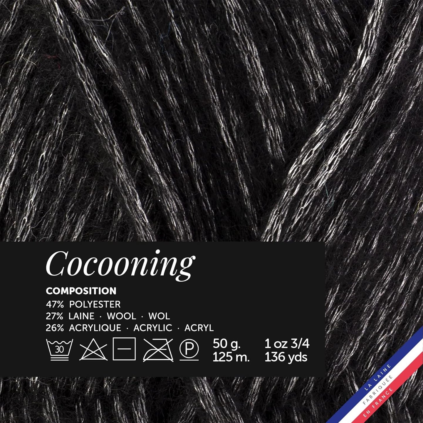 Pelote de laine - Noir - Polyester, laine, acrylique - Bergère de France - Cocooning