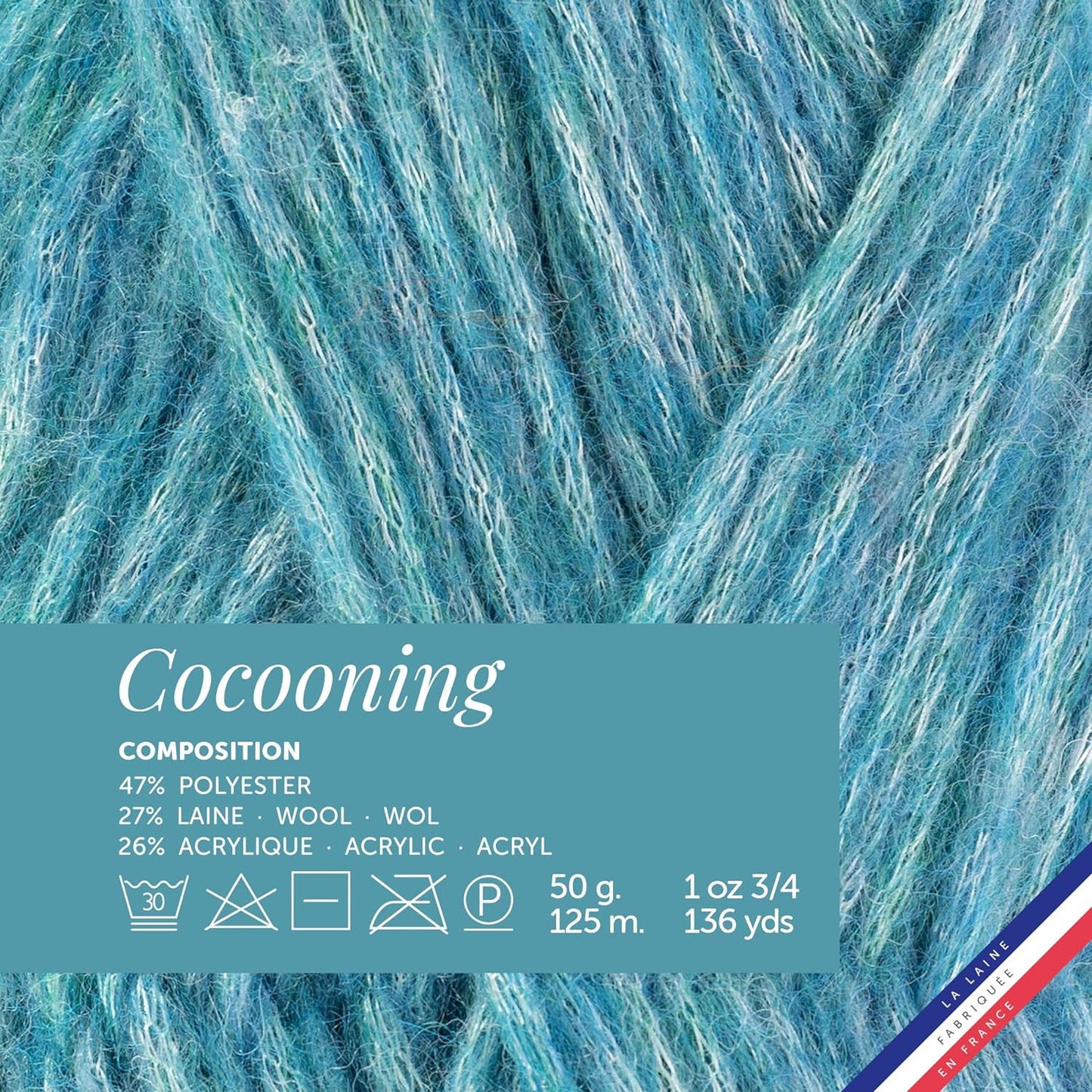 Pelote de laine - Turquoise - Polyester, laine, acrylique - Bergère de France - Cocooning