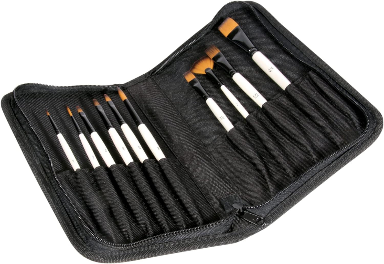 Pinceaux - Acrylique - Aquarelle - Huile - Pochette de 10 tailles - Fibres synthétiques