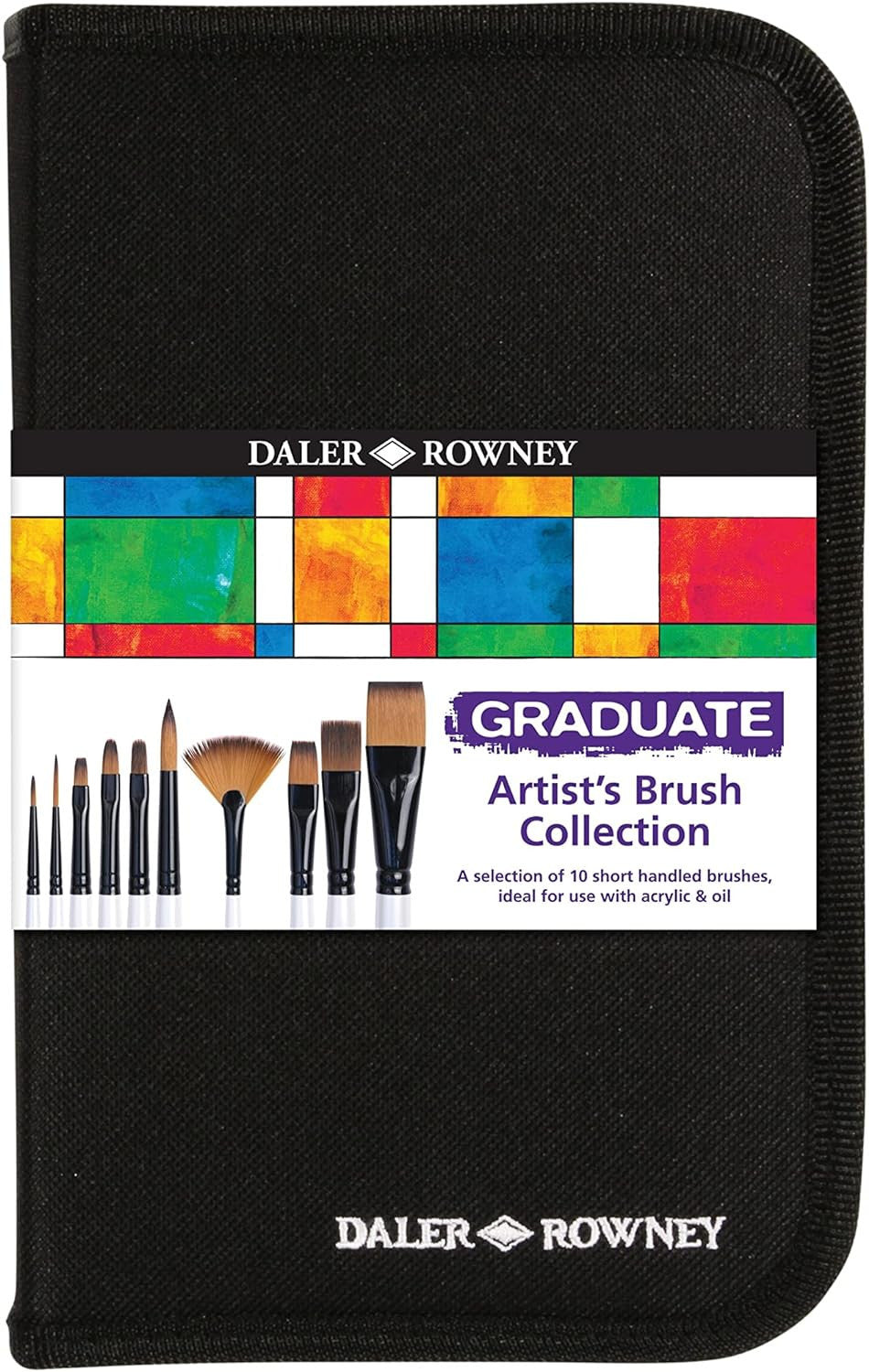 Pinceaux - Acrylique - Aquarelle - Huile - Pochette de 10 tailles - Fibres synthétiques