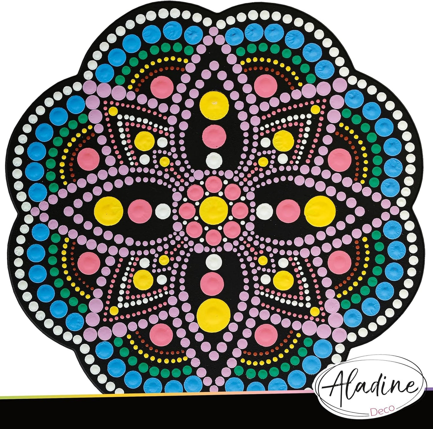 Pochoir - Pour dot painting - Mandala - 20cm - Forme en bois + support - Aladine