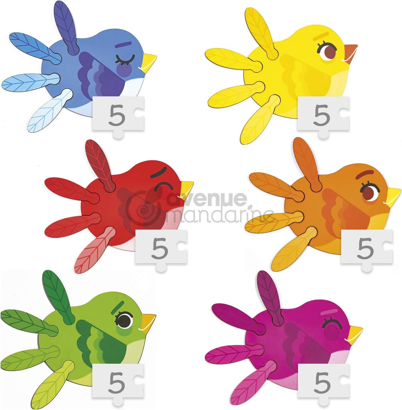 Puzzle - Educatif - 6x5 pièces - Enfant dès 3 ans - Oiseaux - Apprendre les couleurs