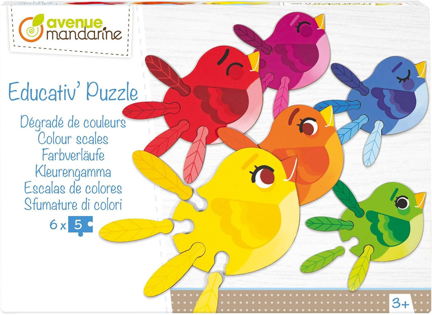 Puzzle - Educatif - 6x5 pièces - Enfant dès 3 ans - Oiseaux - Apprendre les couleurs