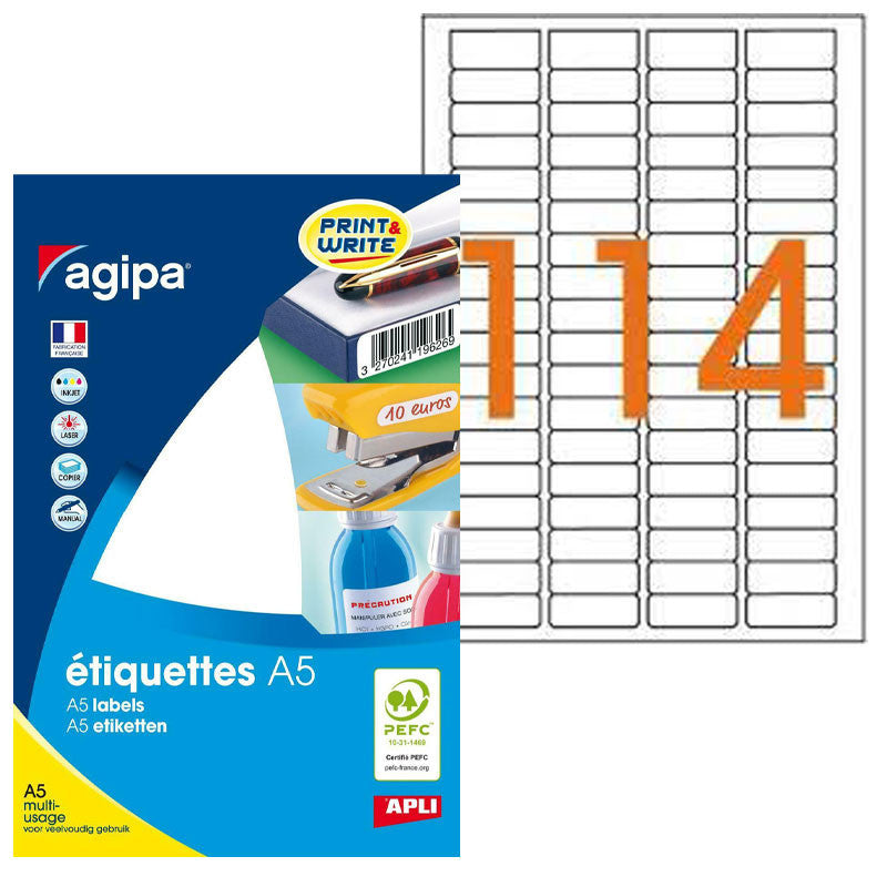 1 824 étiquettes blanches 10x22mm 144 étiquettes par planche A5 Apli 114018