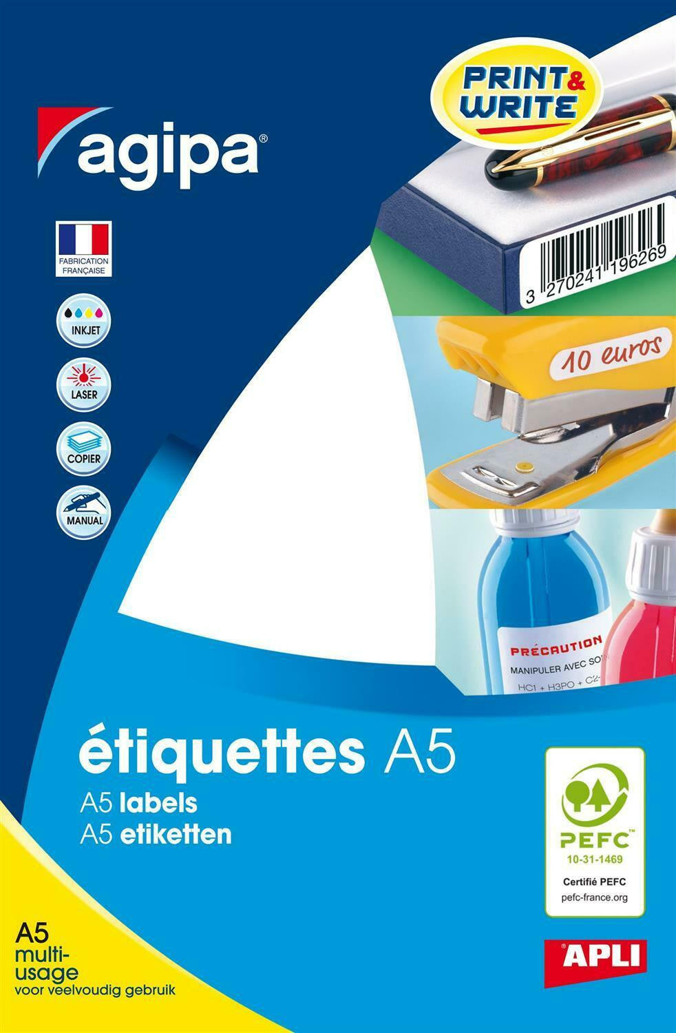 1 824 étiquettes blanches 10x22mm 144 étiquettes par planche A5 Apli 114018
