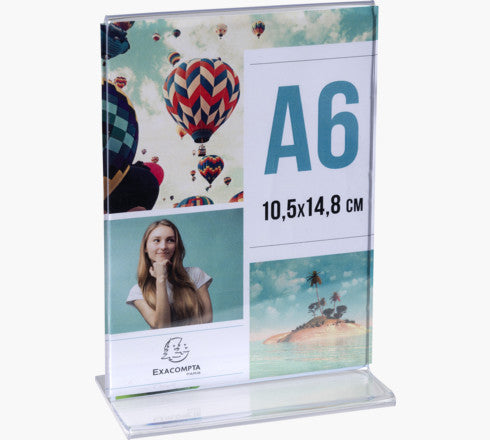 Porte-visuel - Présentoir - A6 - Droit - Transparent - Pour photo, menu, document