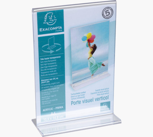 Porte-visuel - Présentoir - A6 - Droit - Transparent - Pour photo, menu, document