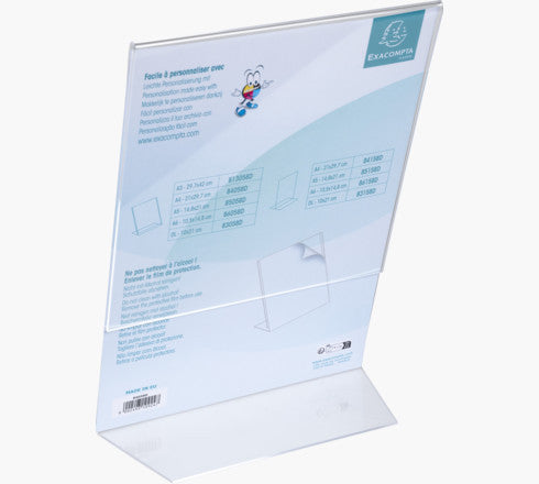 Porte-visuel - Présentoir - A4 - Incliné - Transparent - Pour photo, menu, document