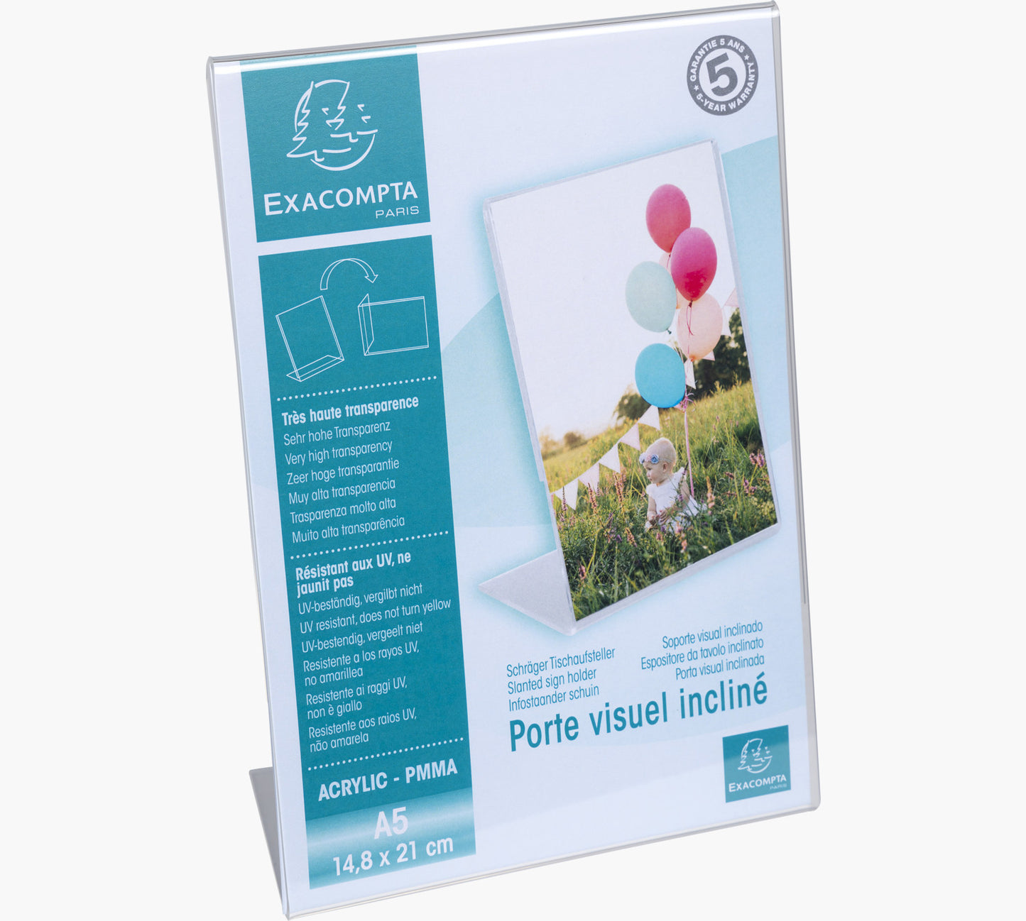 Porte-visuel - Présentoir - A5 - Incliné - Transparent - Pour photo, menu, document