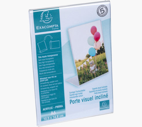 Porte-visuel - Présentoir - A6 - Incliné - Transparent - Pour photo, menu, document