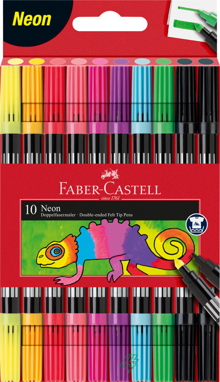 10 feutres de coloriage - Double pointe - Fine et large - Couleurs néon - Faber-Castell