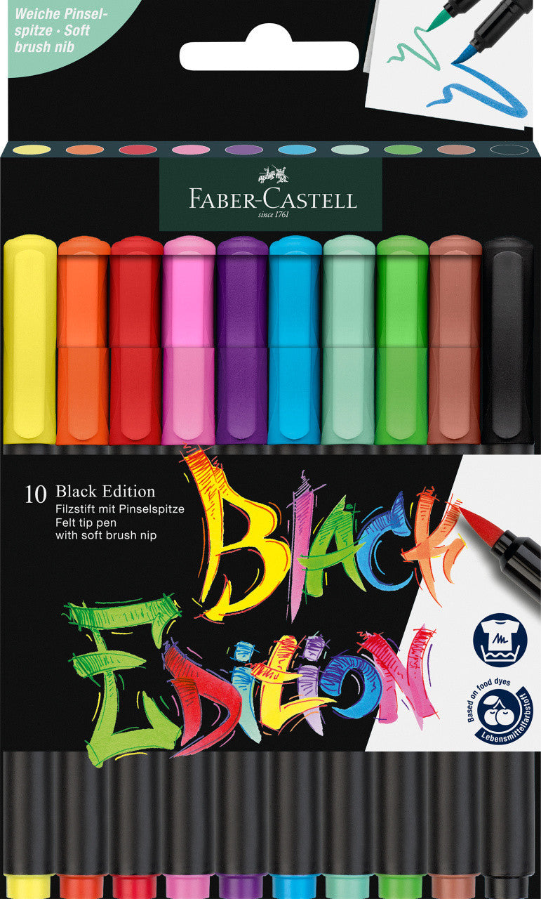 10 feutres de coloriage - Tous supports - Couleur vives - Faber-Castell - Black Edition