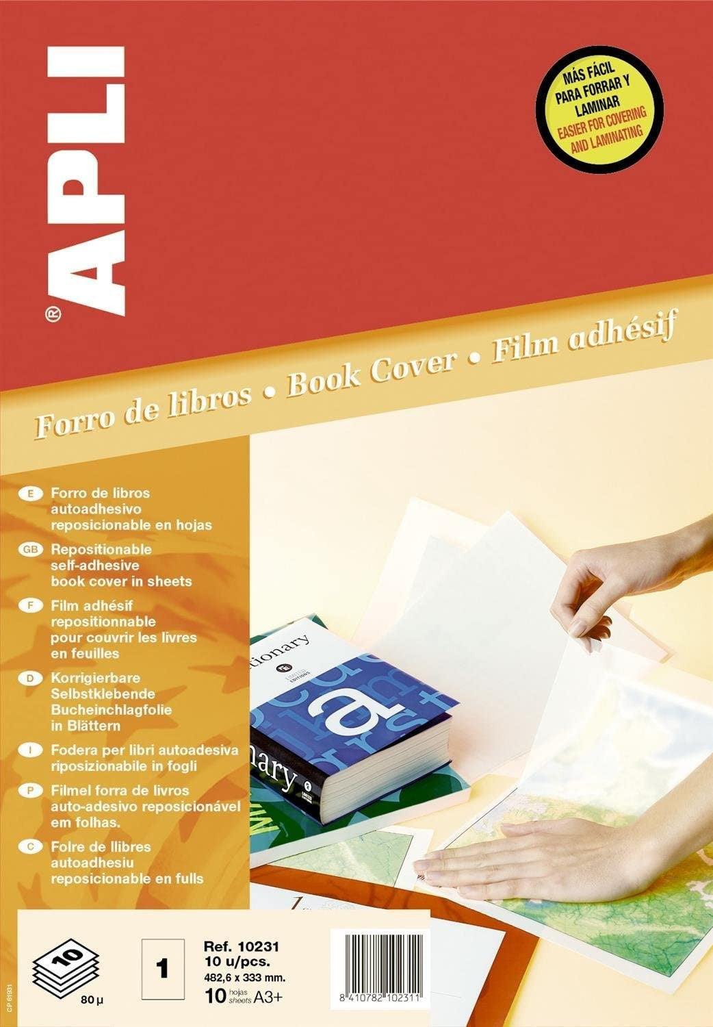 10 feuilles de couvre-livres repositionnables – Format A3+ – Épaisseur 50 μ