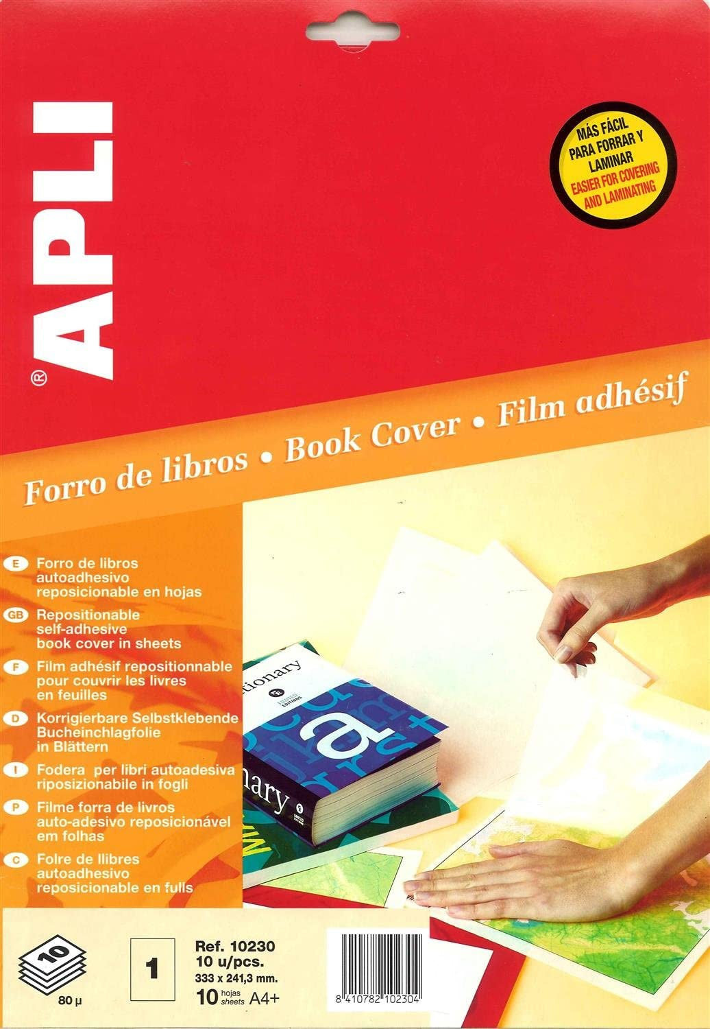 10 feuilles de couvre-livres repositionnables – Format A4+ 241,3x333 mm – Épaisseur 50 μ