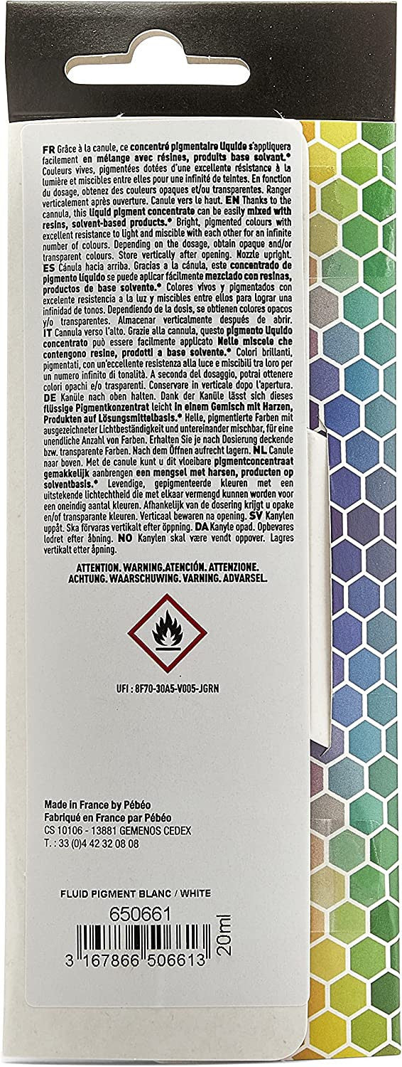Pigment pour résine - Prêt à l'emploi - Pébéo - Fluid Pigment - Blanc - 20 ml