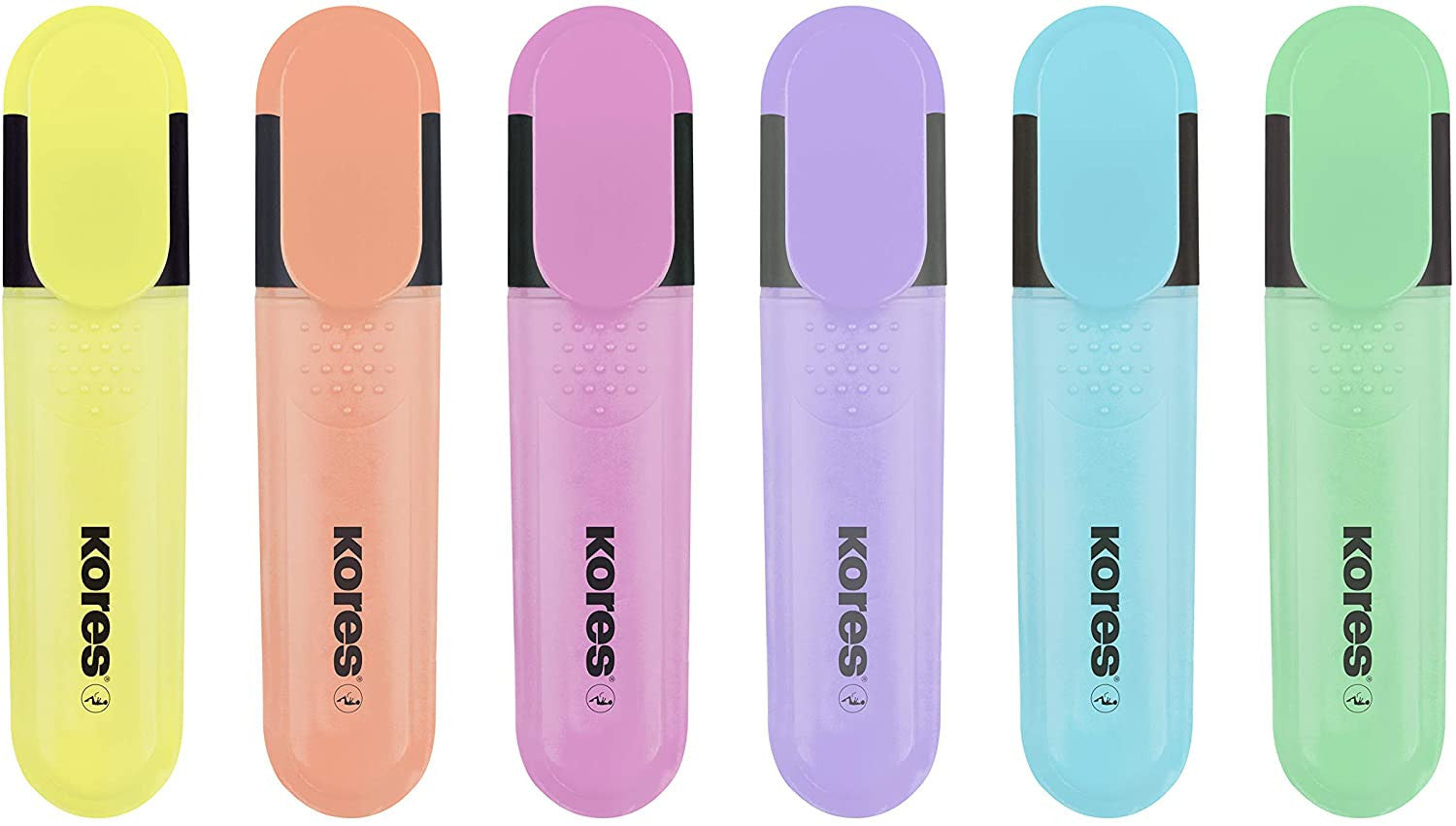 Pochette de 6 surligneurs pointe biseautée couleurs pastels Kores Bright Liner