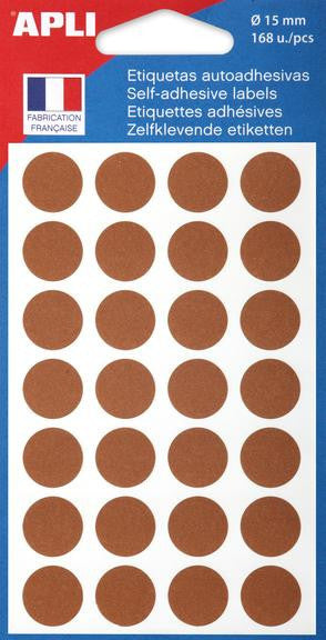Pochette de 168 pastilles marrons - 15 mm - Adhésif permanent - Écriture manuelle