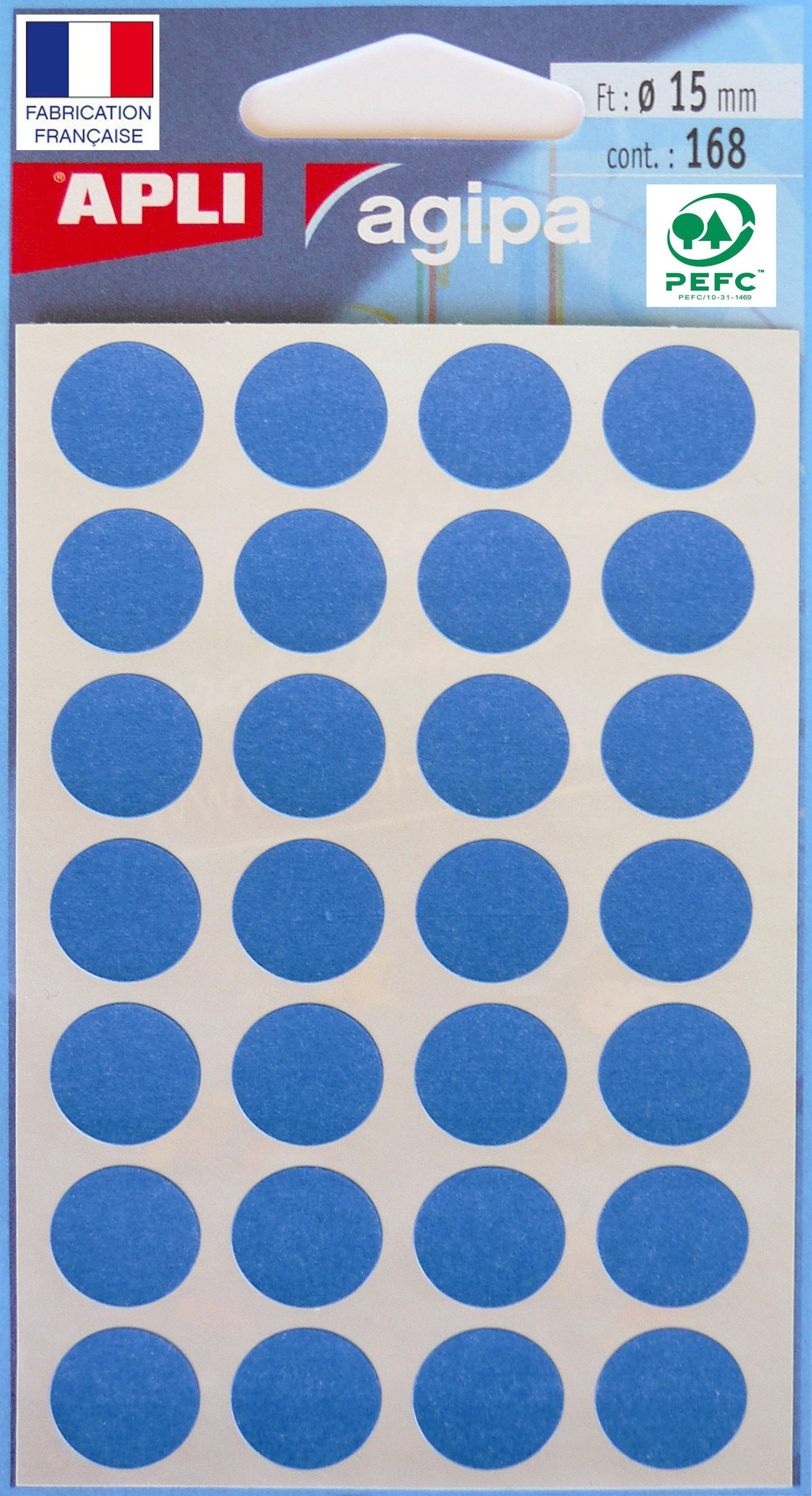 Pochette de 168 pastilles bleues - 15 mm - Adhésif permanent - Écriture manuelle