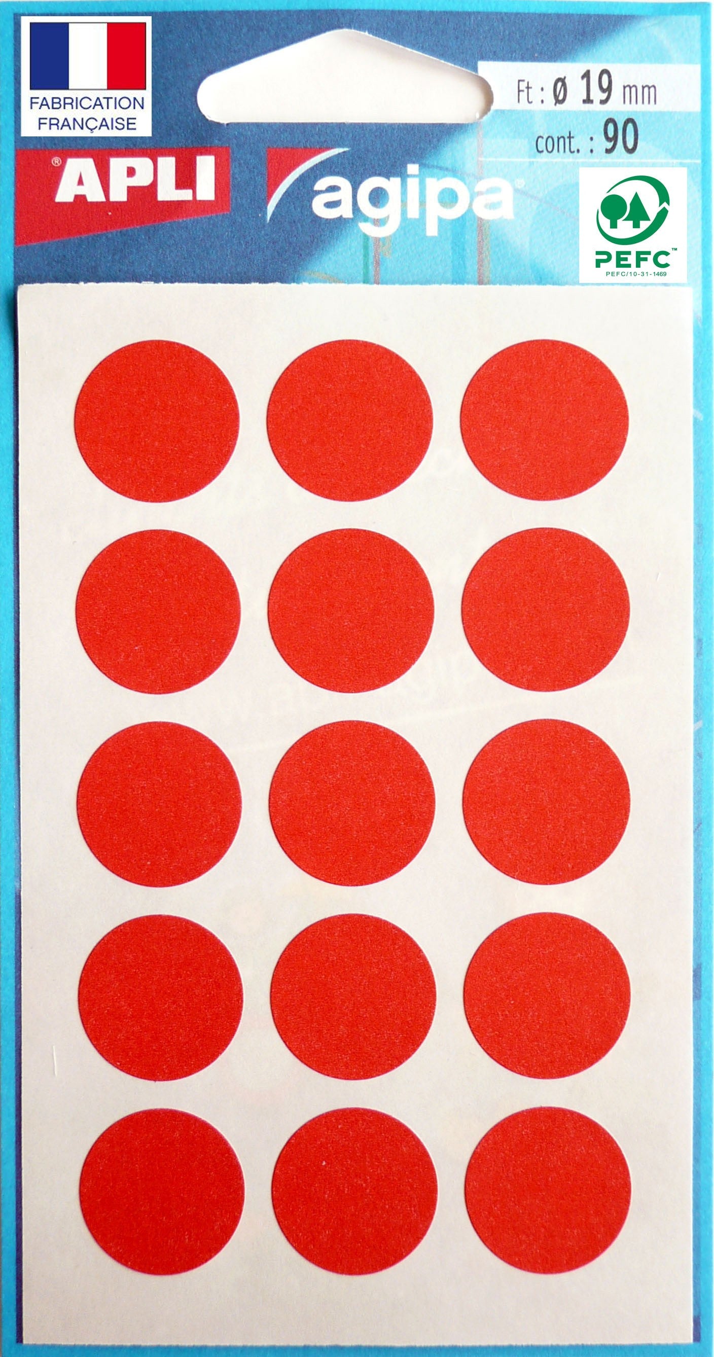 Pochette de 90 pastilles rouges - 19 mm - Adhésif permanent - Écriture manuelle