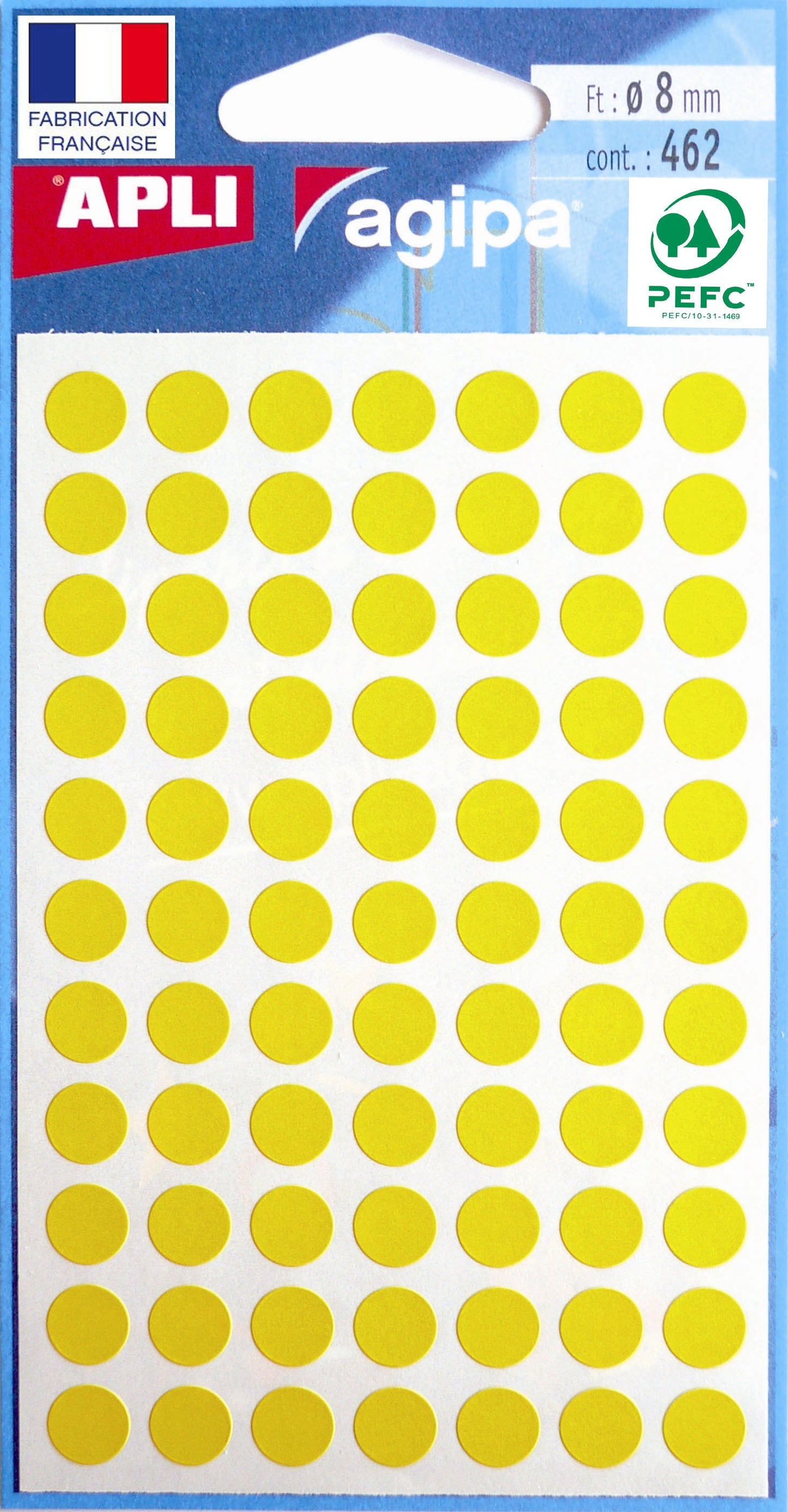 Pochette de 462 pastilles jaunes - 8 mm - Adhésif permanent - Écriture manuelle