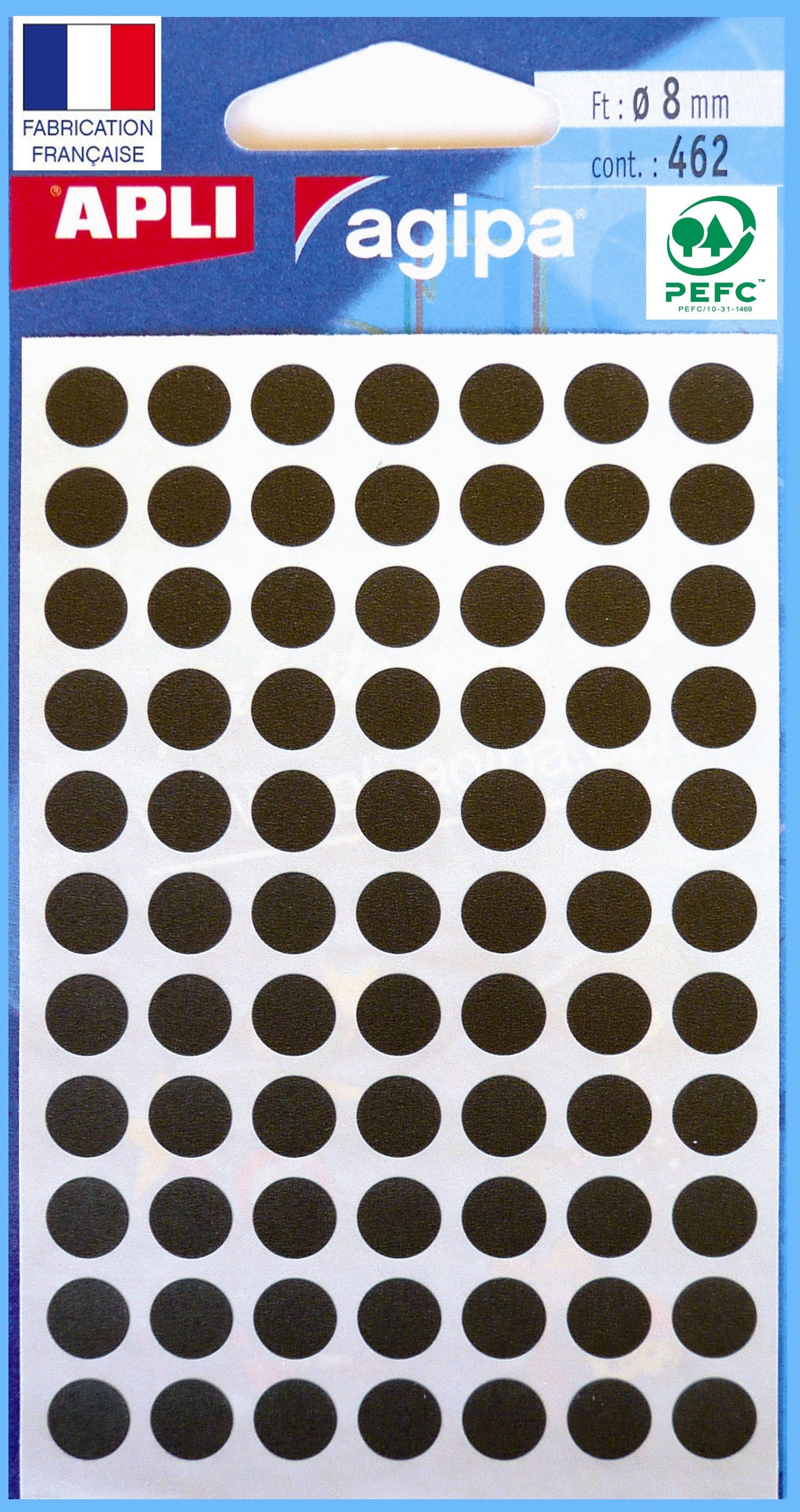 Pochette de 462 pastilles noires - 8 mm - Adhésif permanent - Écriture manuelle
